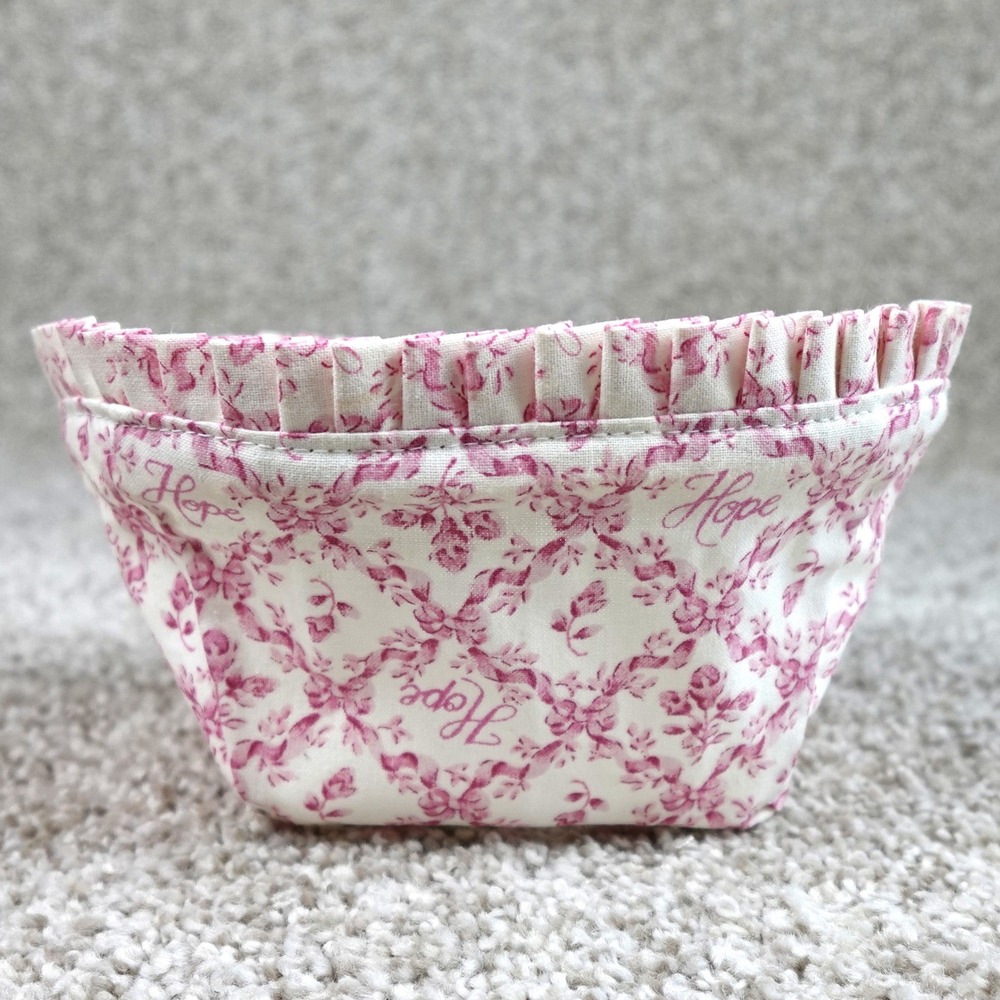 Longaberger 2008 Horizon of Hope Basket Liner Pink Floral Toile Ruffle 23596N